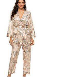 Escalier Size S Champagne, Cream & Brown 3-Piece Pajama Set, NEW with Tags